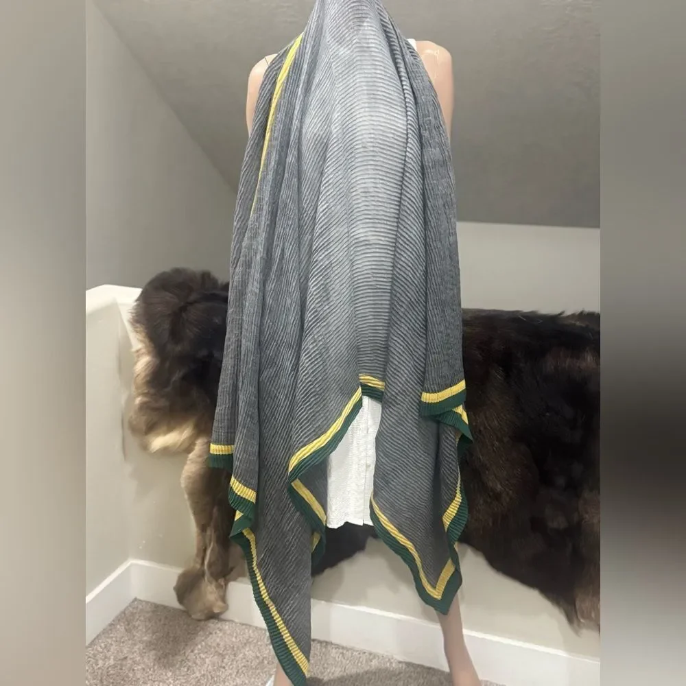 Oversized Handmade Boho Style Colorblock Shawl/Wrap With Pleated Textured